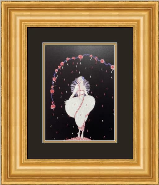 Erte Columbine Art Deco Framed Print 18 x 21 1990: Erte Columbine Art Deco Framed Print 18 x 21 1990 This stunning custom gallery framed print titled 'Columbine' features the elegant artistry of Erte, showcasing a beautiful Art Deco style depiction of