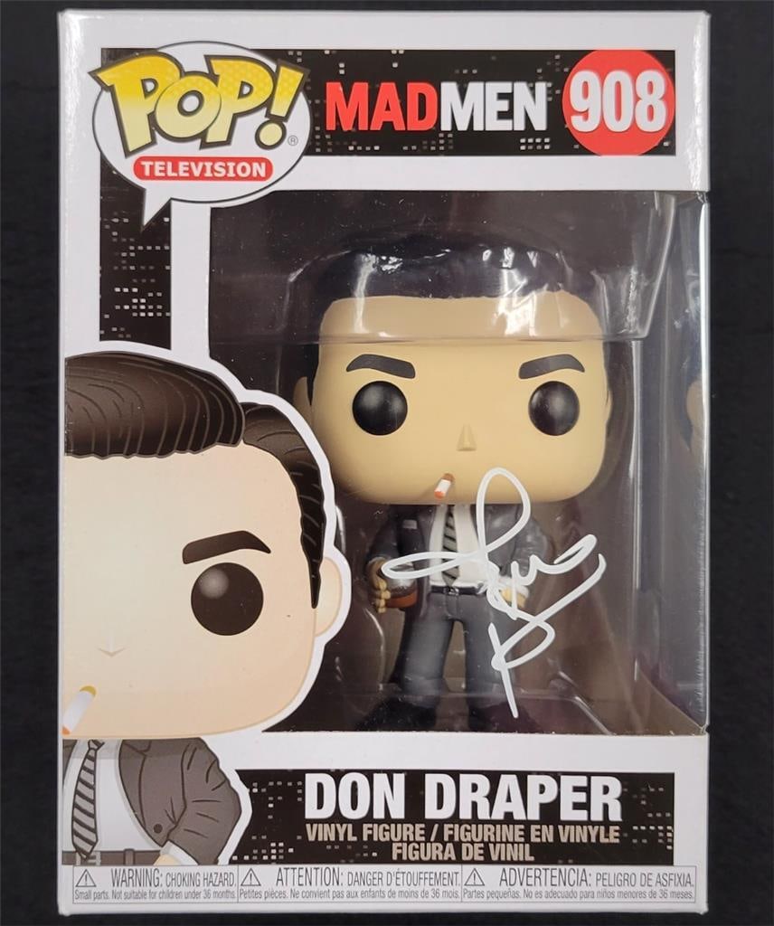Jon Hamm Signed Don Draper Funko Pop! #908 Autographed BAS Beckett: Jon Hamm Signed Don Draper Funko Pop! #908 Autographed BAS Beckett This is a signed Funko Pop! figure of Jon Hamm as Don Draper from the acclaimed television series Mad Men. The item is an original co