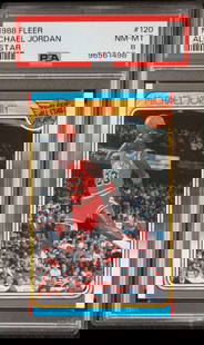 Graded 1988 Fleer All Star Michael Jordan #120 PSA 8 NBA Card: Graded 1988 Fleer All Star Michael Jordan #120 PSA 8 NBA Card This graded 1988 Fleer All Star Michael Jordan #120 basketball card is a must-have for any sports memorabilia collector. Authenticated by