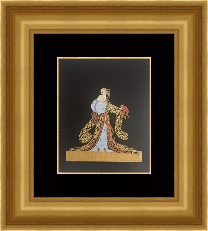 Erte Rigoletto Art Deco Custom Framed Print 18.5x20: Erte Rigoletto Art Deco Custom Framed Print 18.5x20 This exquisite custom framed print titled 'Rigoletto' by renowned artist Erte is a stunning representation of Art Deco style. The print features a p