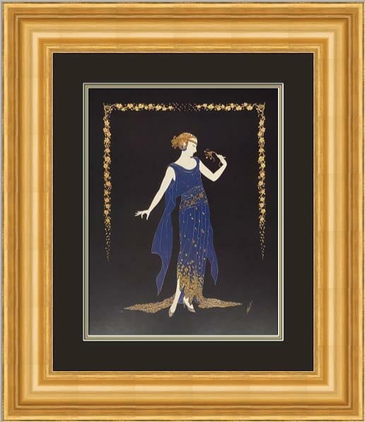 Erte Flower Petal Gown Custom Framed Art Deco Print 1990: Erte Flower Petal Gown Custom Framed Art Deco Print 1990 This exquisite custom framed print titled 'Flower Petal Gown' by artist Erte showcases a beautiful Art Deco style. The lithograph features figu