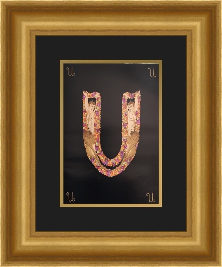 Erte Alphabet Suite U Custom Framed Art Deco Print 17x21: Erte Alphabet Suite U Custom Framed Art Deco Print 17x21 Presenting the captivating "Alphabet Suite U" by renowned artist Erte, this custom framed print is a stunning representation of Art Deco style.