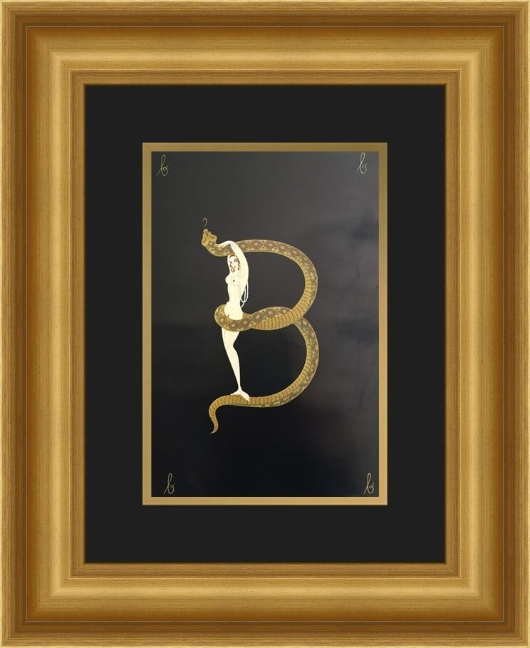 Erte Alphabet Suite B Custom Framed Art Deco Print 18x21: Erte Alphabet Suite B Custom Framed Art Deco Print 18x21 This exquisite custom framed print titled 'Alphabet Suite B' by the renowned artist Erte showcases a stunning Art Deco style featuring nude fig