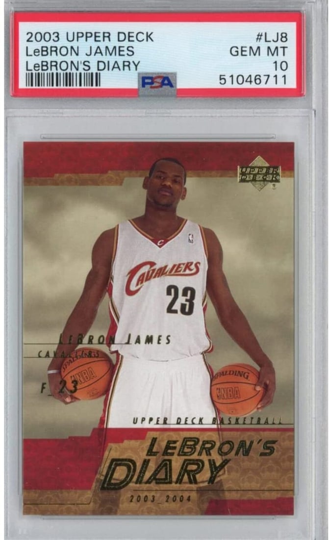2003-04 Upper Deck LeBron James #LJ8 Rookie Card PSA 10 NBA: 2003-04 Upper Deck LeBron James #LJ8 Rookie Card PSA 10 NBA This 2003-04 Upper Deck LeBron James #LJ8 Diary Rookie card is a must-have for any NBA collector. Graded a perfect 10 by Professional Sports