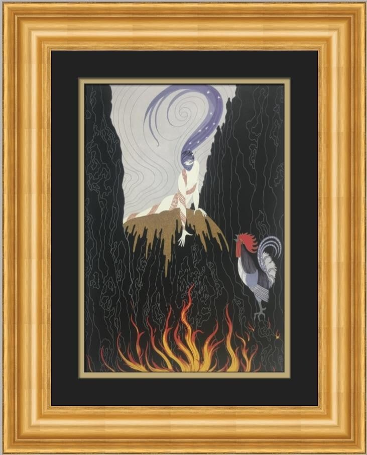 Erte The French Rooster Art Deco Custom Framed Print 18x21: Erte The French Rooster Art Deco Custom Framed Print 18x21 This stunning custom framed print titled 'The French Rooster' by renowned artist Erte showcases a beautiful Art Deco style. The print feature