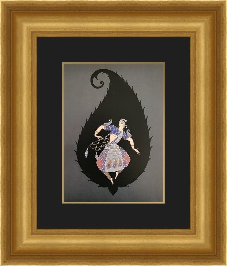 Erte Bayadere Art Deco Custom Framed Lithograph Print 18x21: Erte Bayadere Art Deco Custom Framed Lithograph Print 18x21 Enhance your decor with this exquisite custom framed print titled 'Bayadere' by renowned artist Erte. This medium-sized piece features a stu