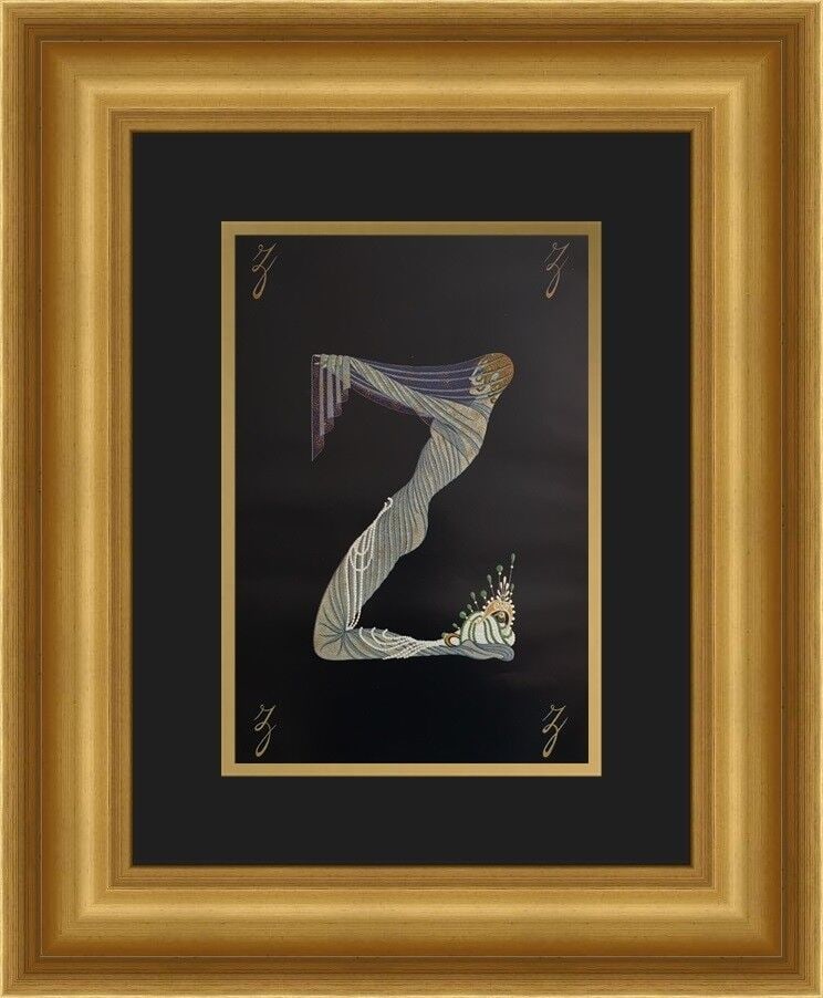 Erte Alphabet Suite Z Custom Framed Art Deco Print 17x21: Erte Alphabet Suite Z Custom Framed Art Deco Print 17x21 This exquisite Erte Alphabet Suite "Z" custom framed print showcases the distinctive Art Deco style of the renowned artist Erte. Measuring 17 i