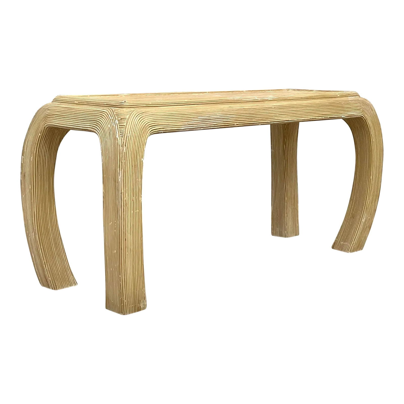 Vintage Ming Console Table Washed Pencil Reed Ecru 55.5": Vintage Ming Console Table Washed Pencil Reed Ecru 55.5" Enhance your home decor with this Vintage Asian Washed Pencil Reed Ming Console Table. This exquisite piece showcases the refined elegance of M