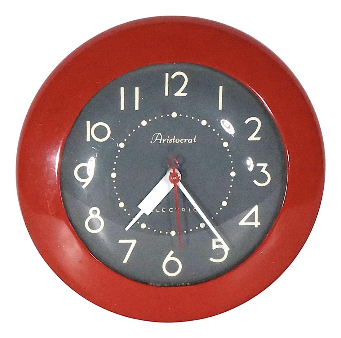 Ingraham Aristocrat Mid Century Retro Kitchen Wall Clock Red Metal 7": Ingraham Aristocrat Mid Century Retro Kitchen Wall Clock Red Metal 7" Enhance your kitchen decor with this Mid Century Retro "Aristocrat" wall clock by Ingraham. This stylish clock features a striking