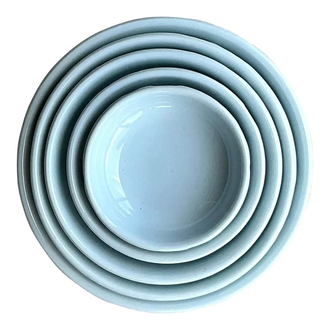 Vintage Asian Glazed Ceramic Bowls Set of 5 Celadon Floral: Vintage Asian Glazed Ceramic Bowls Set of 5 Celadon Floral Enhance your serveware collection with this exquisite set of five Vintage Asian Glazed Ceramic Stacking Bowls. Each bowl showcases a delicate