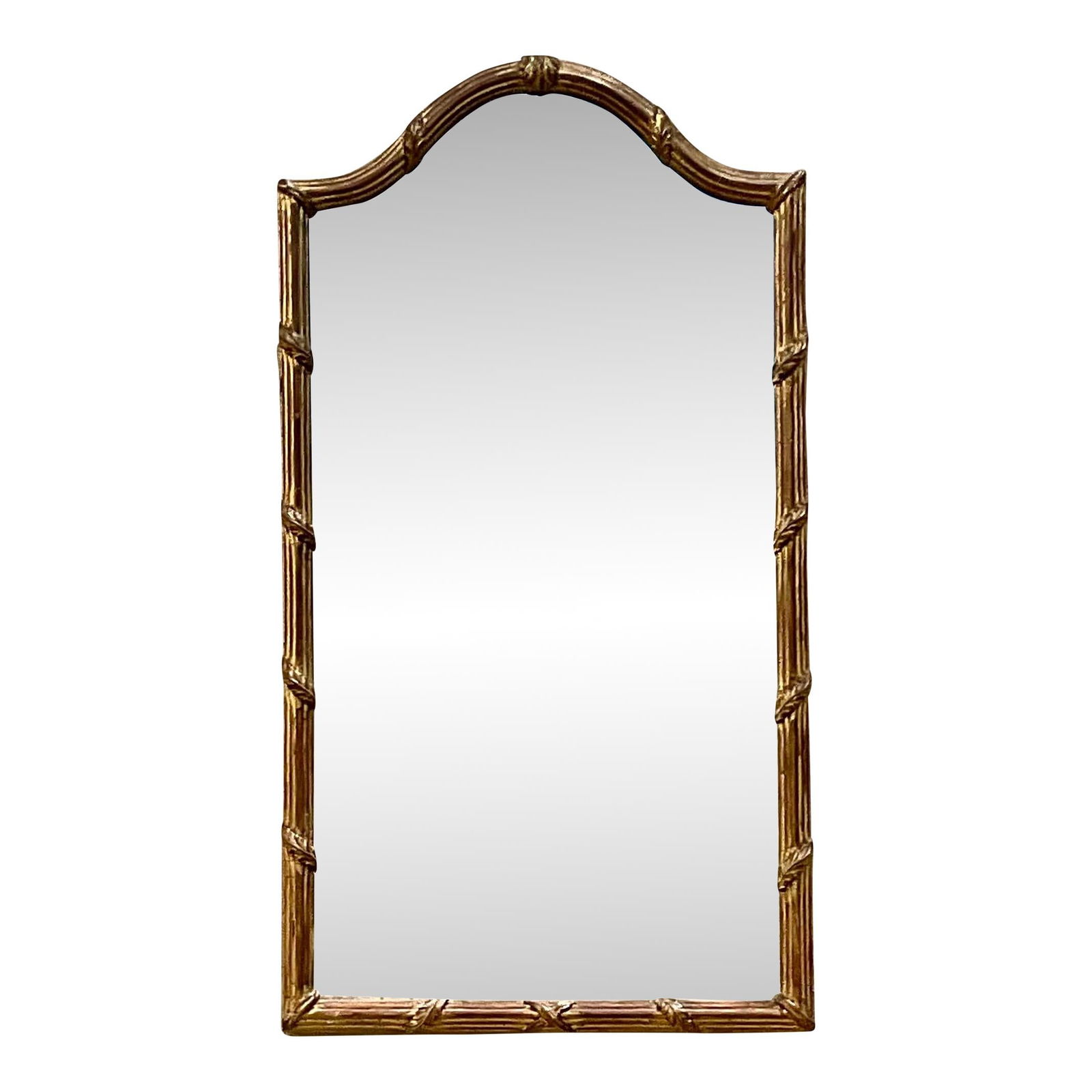 Vintage Regency Gilt Wall Mirror with Arched Frame: Vintage Regency Gilt Wall Mirror with Arched Frame This stunning vintage gilt wall mirror features a chic wrapped laurel detail on an elegantly arched frame. The antiqued mirror adds a dramatic touch