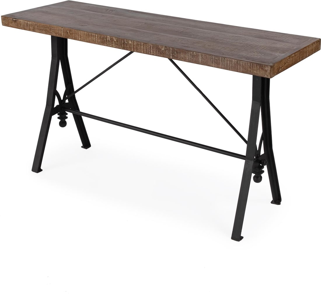 Butler Croyden Console Table Industrial Chic Brown 56 x 18.5: Butler Croyden Console Table Industrial Chic Brown 56 x 18.5 Introducing the Croyden Console Table by Butler, a perfect blend of industrial elegance and vintage charm. This console table features a re
