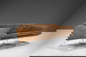 Milo Baughman 1970s Vegan Leather Sofa on Chrome Base: Milo Baughman 1970s Vegan Leather Sofa on Chrome Base Experience the elegance of Mid-Century Modern design with this Long 3 Seater Sofa by Milo Baughman, crafted in the 1970s. This stunning piece is u