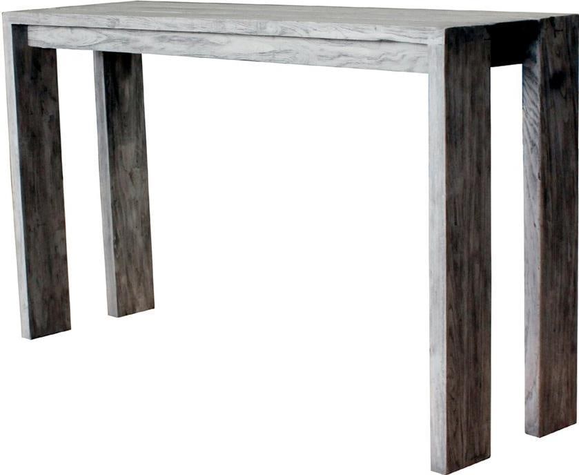 Rustic Outdoor Console Table by Padmas in Recycled Teak: Rustic Outdoor Console Table by Padmas in Recycled Teak Enhance your outdoor space with this stylish console crafted from recycled teak wood, featuring a rustic design complemented by stainless steel
