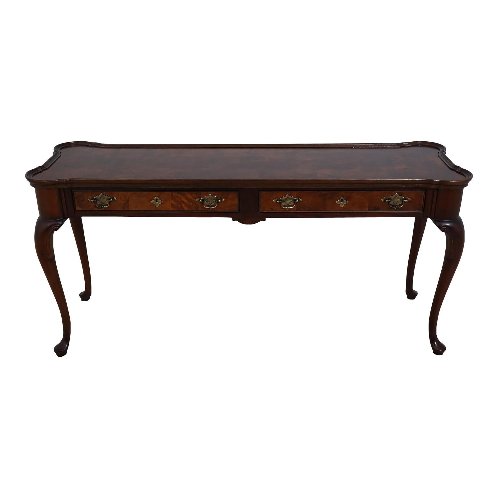 Hekman George III Console Table Mahogany with Dovetailed Drawers: Hekman George III Console Table Mahogany with Dovetailed Drawers This elegant console table features a stunning combination of burl elm and mahogany, showcasing the classic George III design. With its