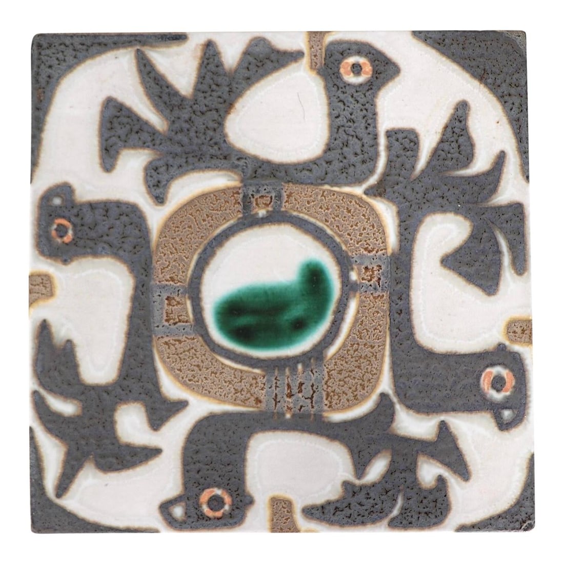 Mid Century Royal Copenhagen Faience Tile by Johanne Gerber 1960s: Mid Century Royal Copenhagen Faience Tile by Johanne Gerber 1960s Discover this exceptional Mid Century art pottery tile or trivet designed by Johanne Gerber for Royal Copenhagen, crafted in Denmark c