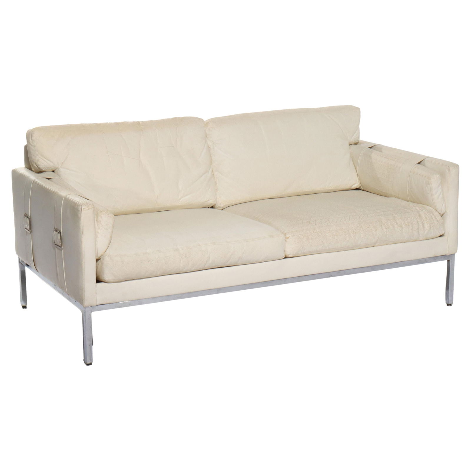 Vintage Thayer Coggin Mid-Century Modern Leather Chrome Settee C1970: Vintage Thayer Coggin Mid-Century Modern Leather Chrome Settee C1970 Discover this exquisite mid-century modern settee by Thayer Coggin, crafted circa 1970. This elegant piece features luxurious leath