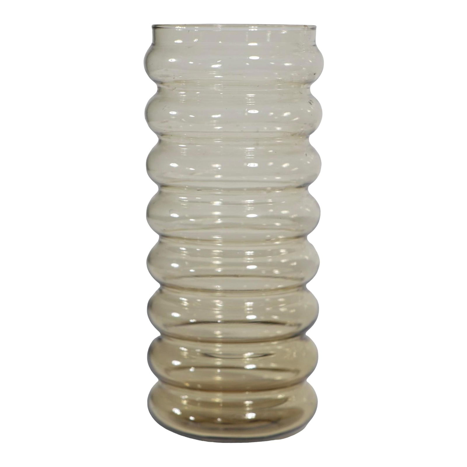 Jacob Bang Primula Bubble Glass Vase 8.75 Tall Tan: Jacob Bang Primula Bubble Glass Vase 8.75 Tall Tan This elegant Primula Bubble Glass Vase, designed by Jacob Bang for Holmegaard, showcases a beautiful tan hue and a unique bubble glass texture. Craft