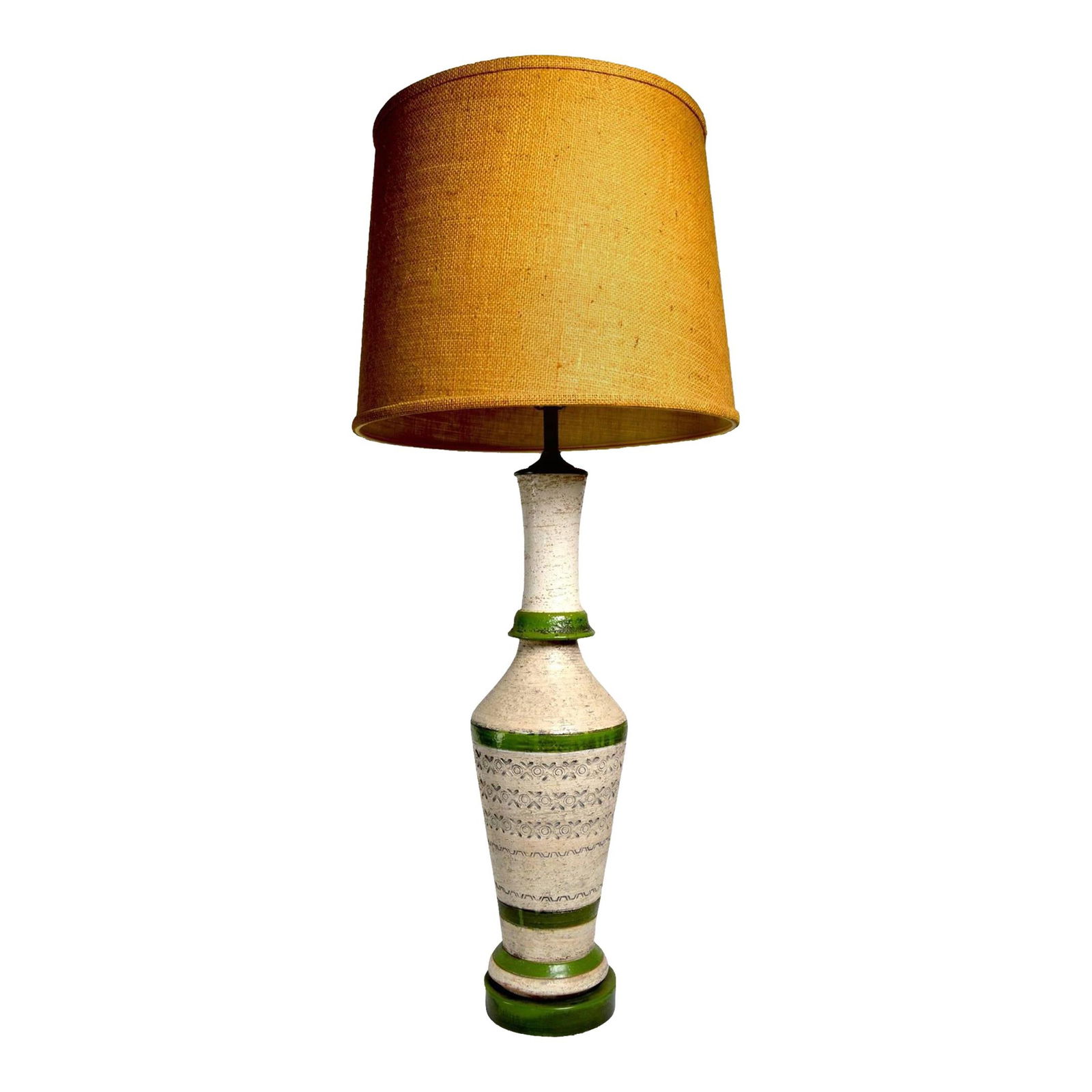 Raymor Bistosi Sgraffito Pottery Lamp Sand Green 40.5": Raymor Bistosi Sgraffito Pottery Lamp Sand Green 40.5" This striking Raymor Bistosi Sgraffito Pottery Lamp features a unique design in green and sand colors, showcasing the artistry of Bistosi ceramic