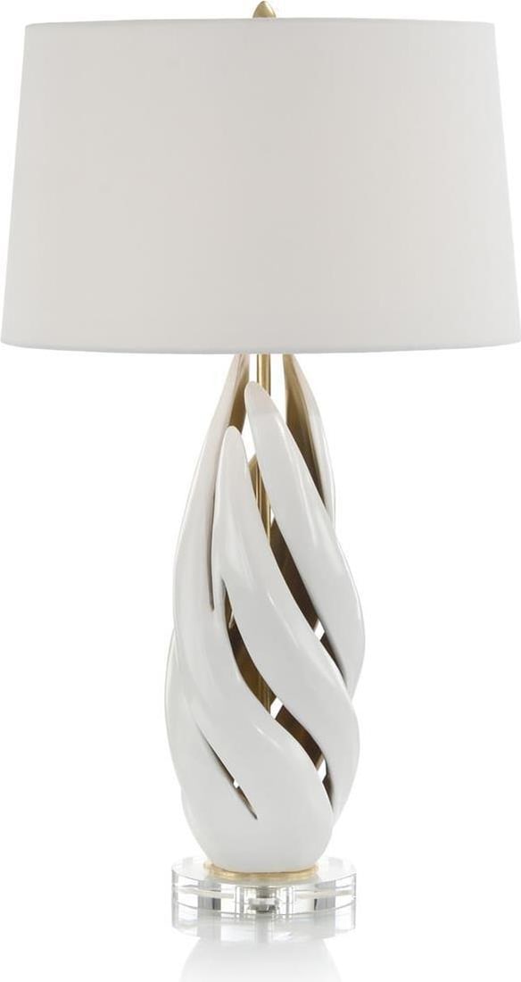 John-Richard White Crystal Base Swirl Table Lamp Hollywood Regency Style: John-Richard White Crystal Base Swirl Table Lamp Hollywood Regency Style Illuminate your space with this elegant White Crystal Base Swirl Table Lamp, designed in the Hollywood Regency style. Standing