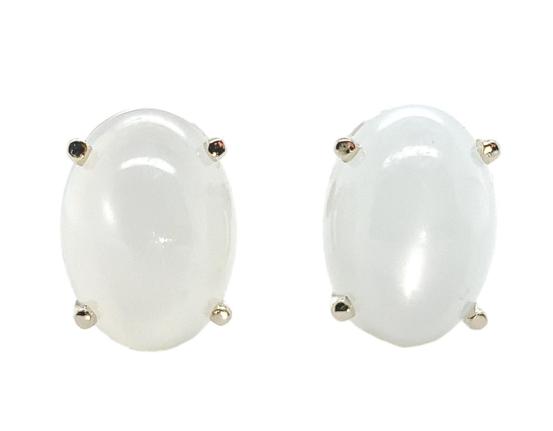 14k White Gold Oval Moonstone Stud Earrings 11.20ct GIA Certified: 14k White Gold Oval Moonstone Stud Earrings 11.20ct GIA Certified Elevate your jewelry collection with these stunning 14k White Gold Large Oval Genuine Natural Moonstone Stud Earrings, featuring a tot