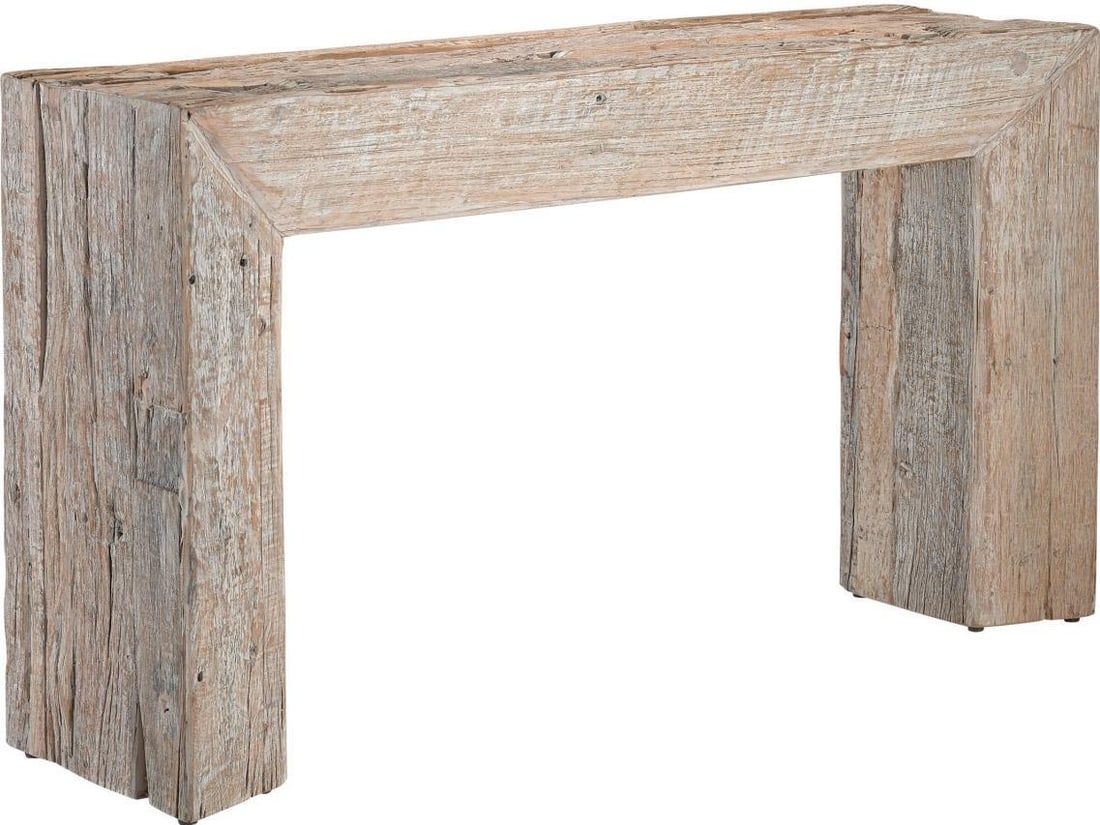 Kanor Console Table by Currey Rustic Whitewash Reclaimed Wood: Kanor Console Table by Currey Rustic Whitewash Reclaimed Wood Introducing the Kanor Console Table, a perfect blend of rustic charm and sustainable design. This console table features a beautiful white