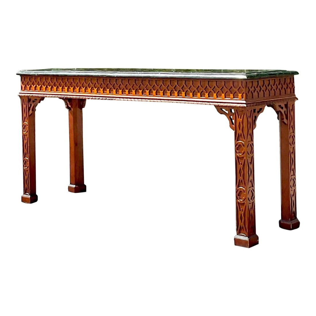 Vintage Regency Maitland Smith Tessellated Stone Console Table: Vintage Regency Maitland Smith Tessellated Stone Console Table Elevate your living space with this exquisite Late 20th Century Vintage Regency Maitland Smith Tessellated Stone Console Table. This stun