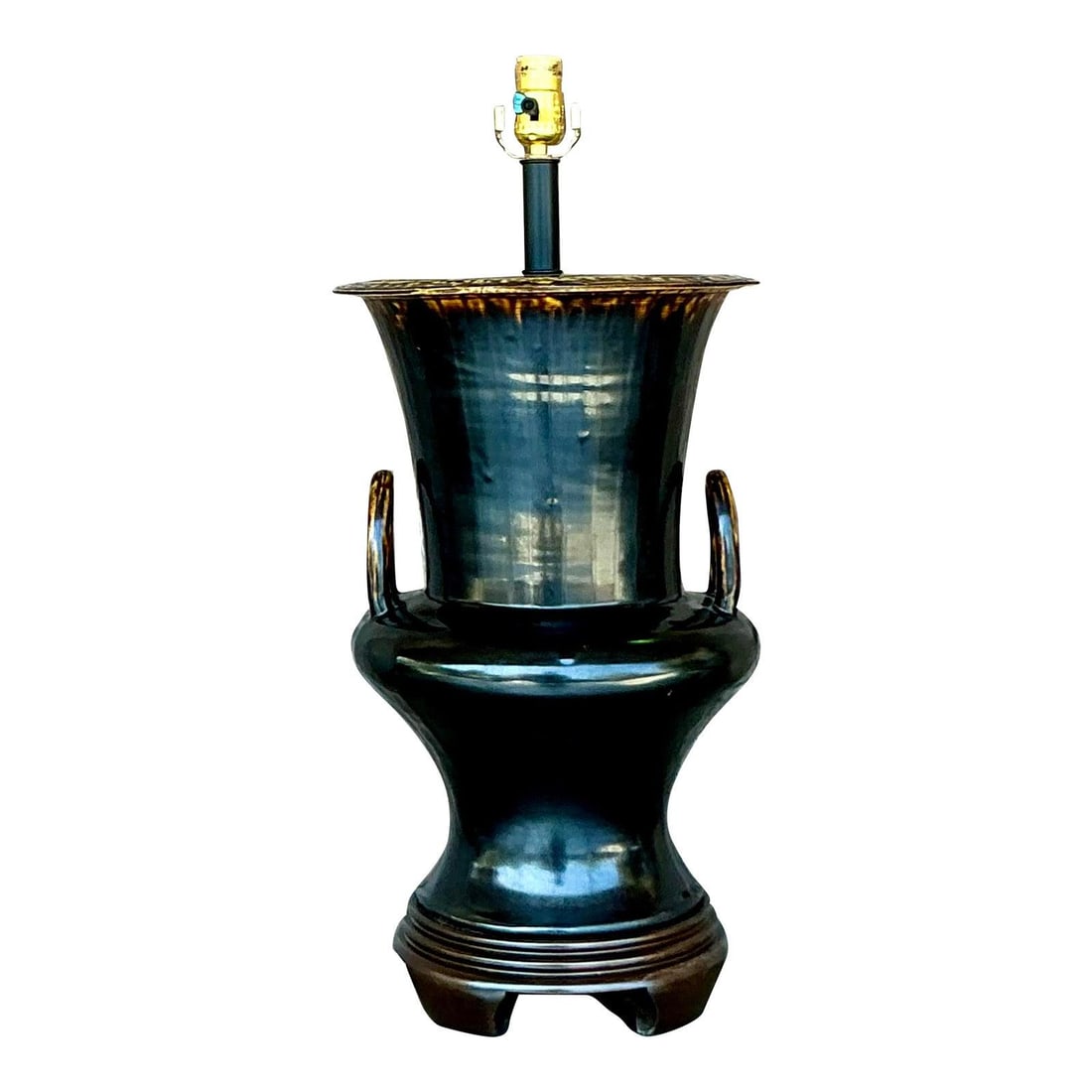 Frederick Cooper Vintage Ceramic Lamp Urn Shape Dark Glaze: Frederick Cooper Vintage Ceramic Lamp Urn Shape Dark Glaze Enhance your living space with this stunning vintage table lamp by Frederick Cooper, known for its quality craftsmanship and artistic design.