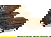 Custom Almond Leather Armchair Handcrafted in USA