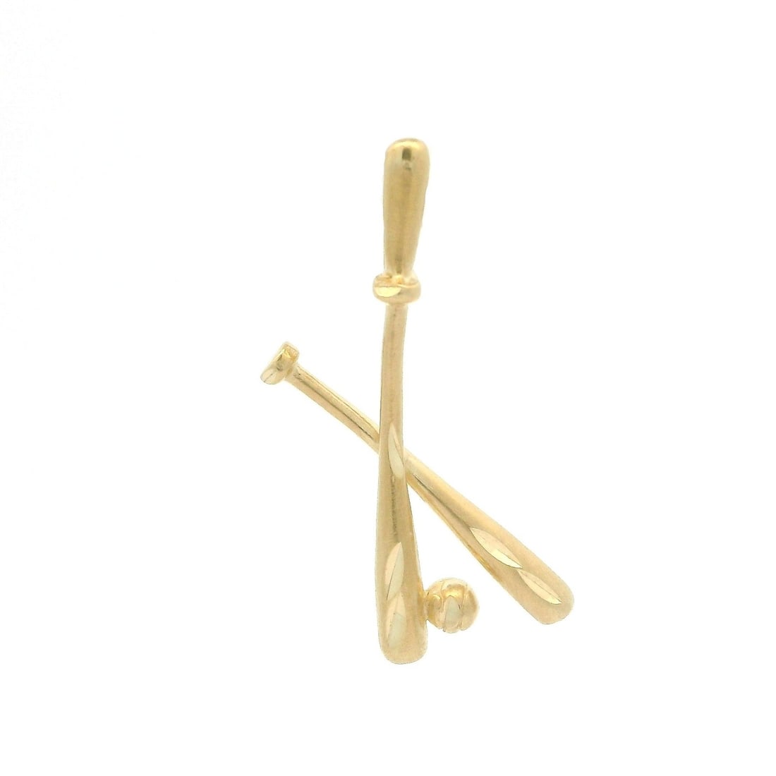 Vintage 14K Yellow Gold Baseball Bat and Ball Charm Pendant: Vintage 14K Yellow Gold Baseball Bat and Ball Charm Pendant This vintage charm pendant features a beautifully detailed diamond cut design of a baseball bat and ball, crafted from solid 14K yellow gold