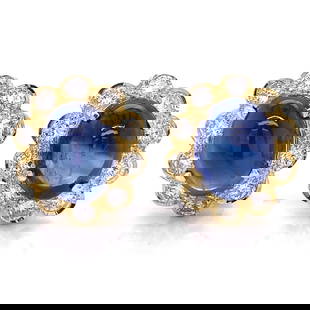 18K Yellow Gold Sapphire Diamond Earrings 9.00 Ct 2.25 Ct: 18K Yellow Gold Sapphire Diamond Earrings 9.00 Ct 2.25 Ct Elevate your elegance with these stunning 18K Yellow Gold Sapphire and Diamond Earrings. Weighing 10.2 grams, each earring features two exquis