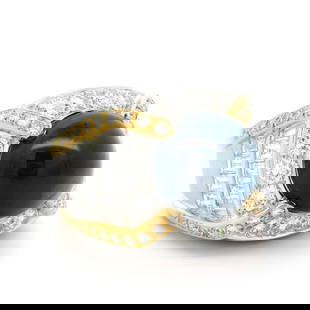 GIA Certified 21.95ct Oval Sapphire Diamond Gold Statement Ring: GIA Certified 21.95ct Oval Sapphire Diamond Gold Statement Ring This stunning statement ring showcases a large, natural oval cabochon sapphire, set in solid yellow gold and adorned with an exquisite a