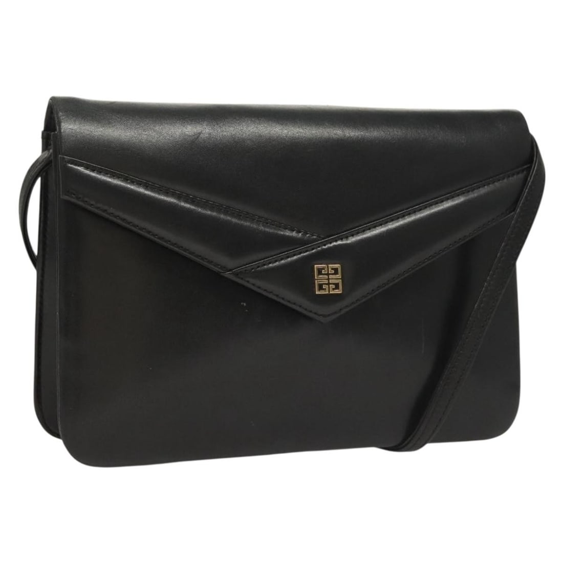 GIVENCHY Black Leather Shoulder Bag Gold Accents Auth 131399: GIVENCHY Black Leather Shoulder Bag Gold Accents Auth 131399 This GIVENCHY shoulder bag combines elegance and practicality with its sleek black leather exterior accented by gold hardware. Measuring ap