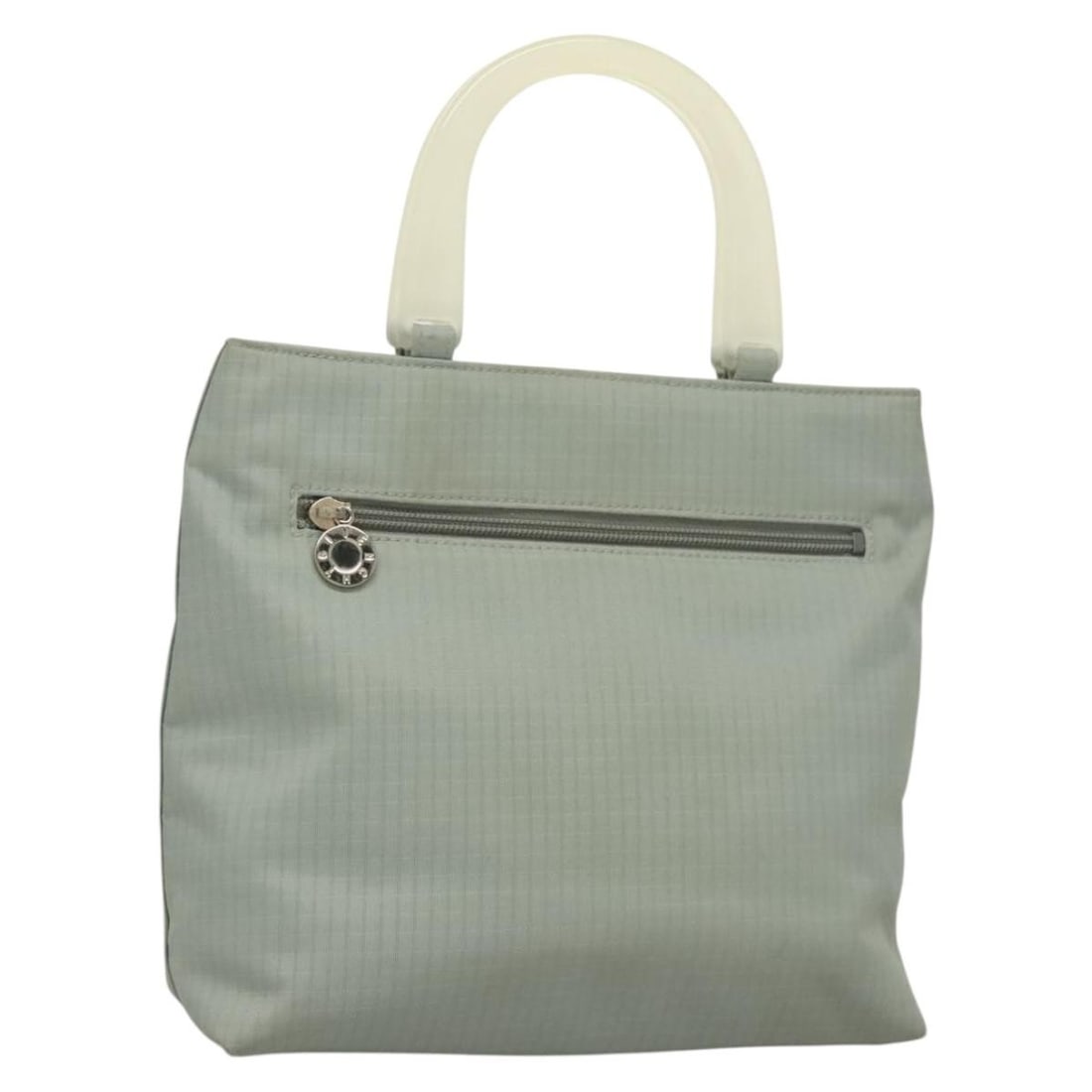 GIVENCHY Blue Silver Nylon Hand Bag Made in Japan: GIVENCHY Blue Silver Nylon Hand Bag Made in Japan This GIVENCHY hand bag is crafted from durable nylon in a striking blue and silver color combination. With dimensions of approximately 9.8 inches (25