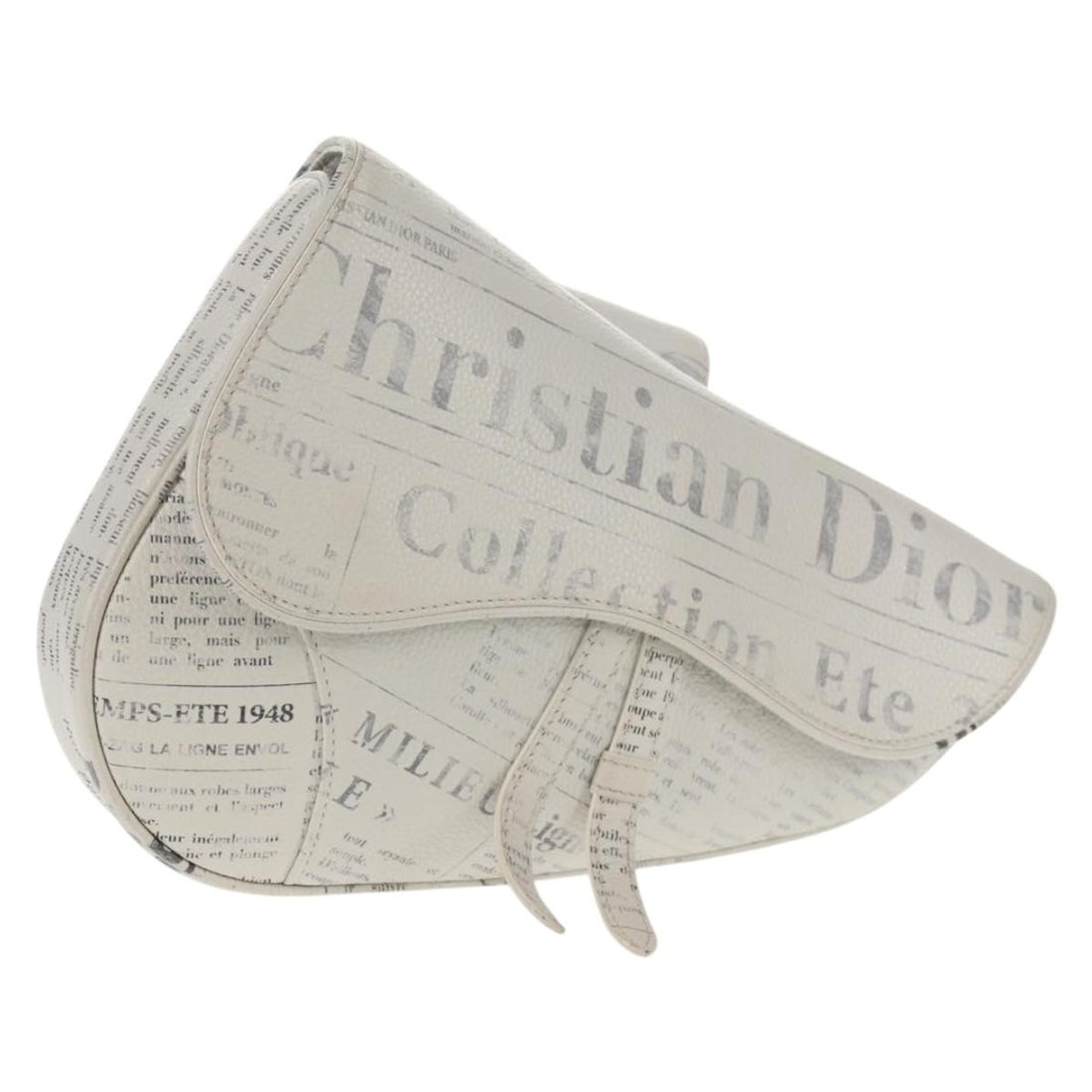 Christian Dior Newspaper Saddle Bag Leather White Silver Daniel Arsham Auth bs29998V: Christian Dior Newspaper Saddle Bag Leather White Silver Daniel Arsham Auth bs29998V This Christian Dior Newspaper Saddle Bag is a stylish body bag crafted from high-quality leather. It features a sop