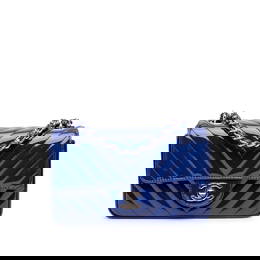 Chanel Mini Rectangular Chevron Patent Leather Blue Crossbody Bag