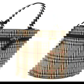 Burberrys Nova Check Beige Gold Canvas Pouch Auth 128047V: Burberrys Nova Check Beige Gold Canvas Pouch Auth 128047V This Burberrys Nova Check Vanity Pouch is a stylish accessory crafted from durable canvas in a chic beige and gold color scheme. With dimensio