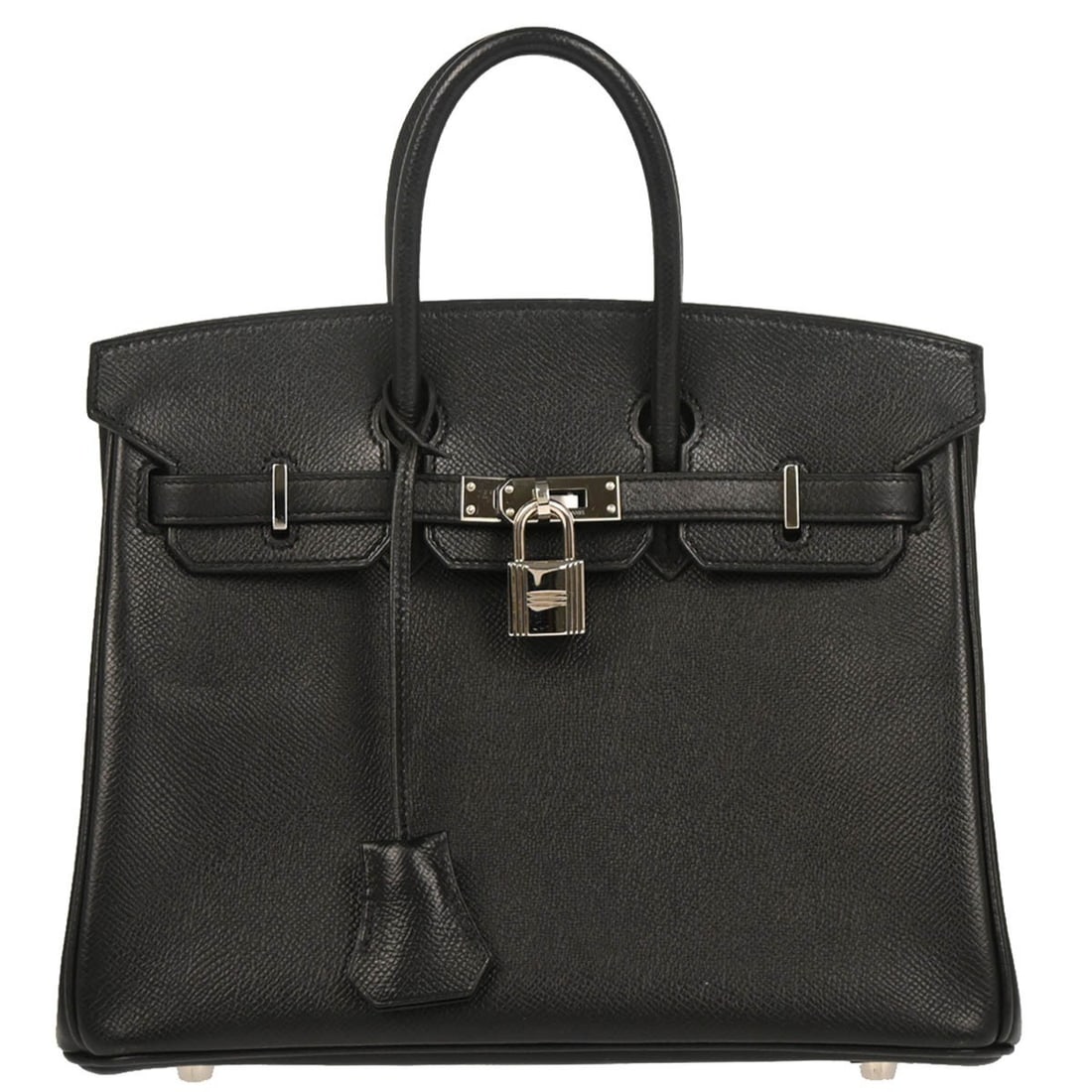 Hermes Birkin 25 Black Epsom Handbag with Lock Studs: Hermes Birkin 25 Black Epsom Handbag with Lock Studs This exquisite Hermes Birkin 25 handbag is crafted from luxurious black Epsom leather, showcasing a sophisticated design perfect for any occasion.