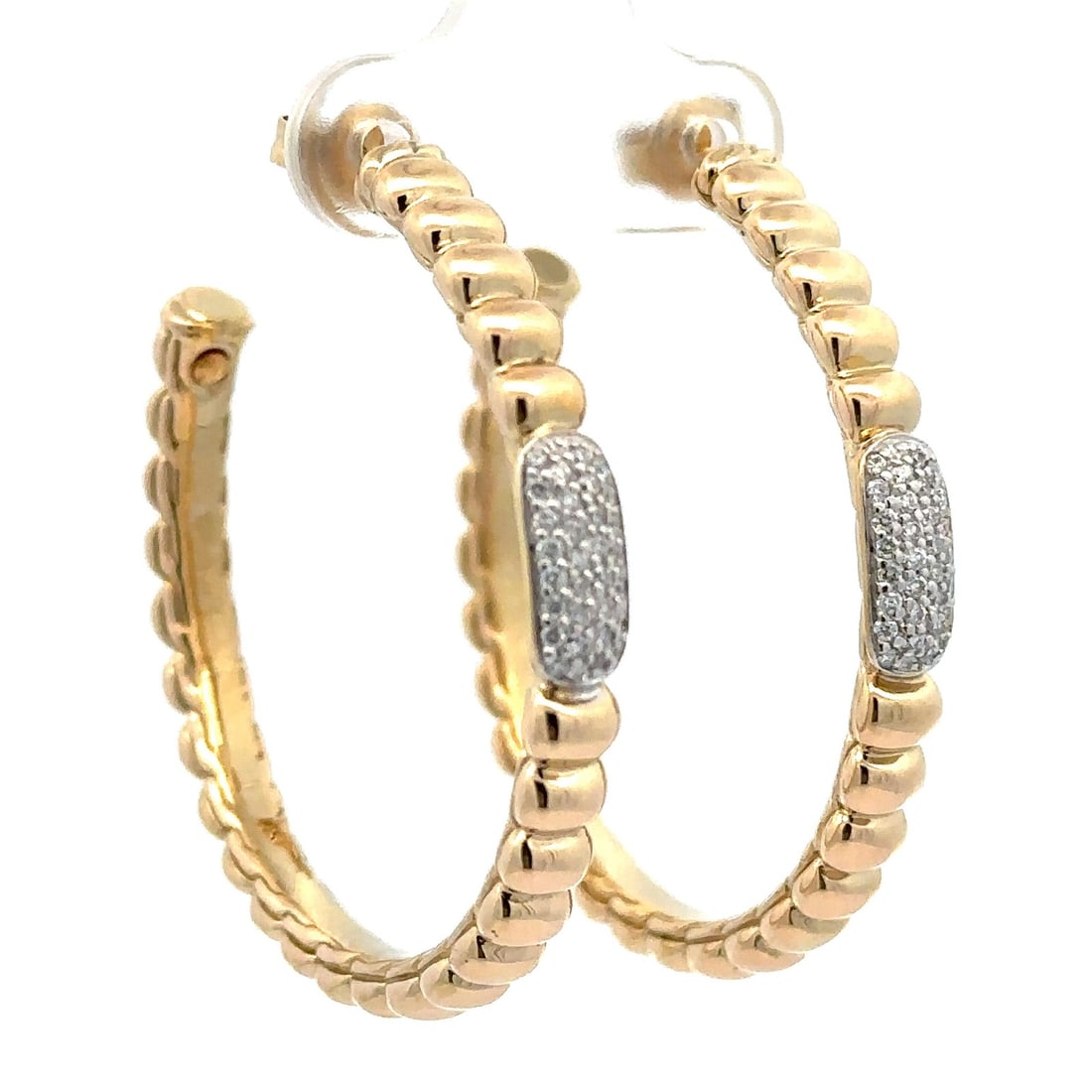 John Hardy 18k Gold Pave Diamond Large Hoop Earrings 0.25ctw: John Hardy 18k Gold Pave Diamond Large Hoop Earrings 0.25ctw Elevate your elegance with these stunning John Hardy large grooved hoop earrings, crafted from solid 18k yellow gold and adorned with 60 na