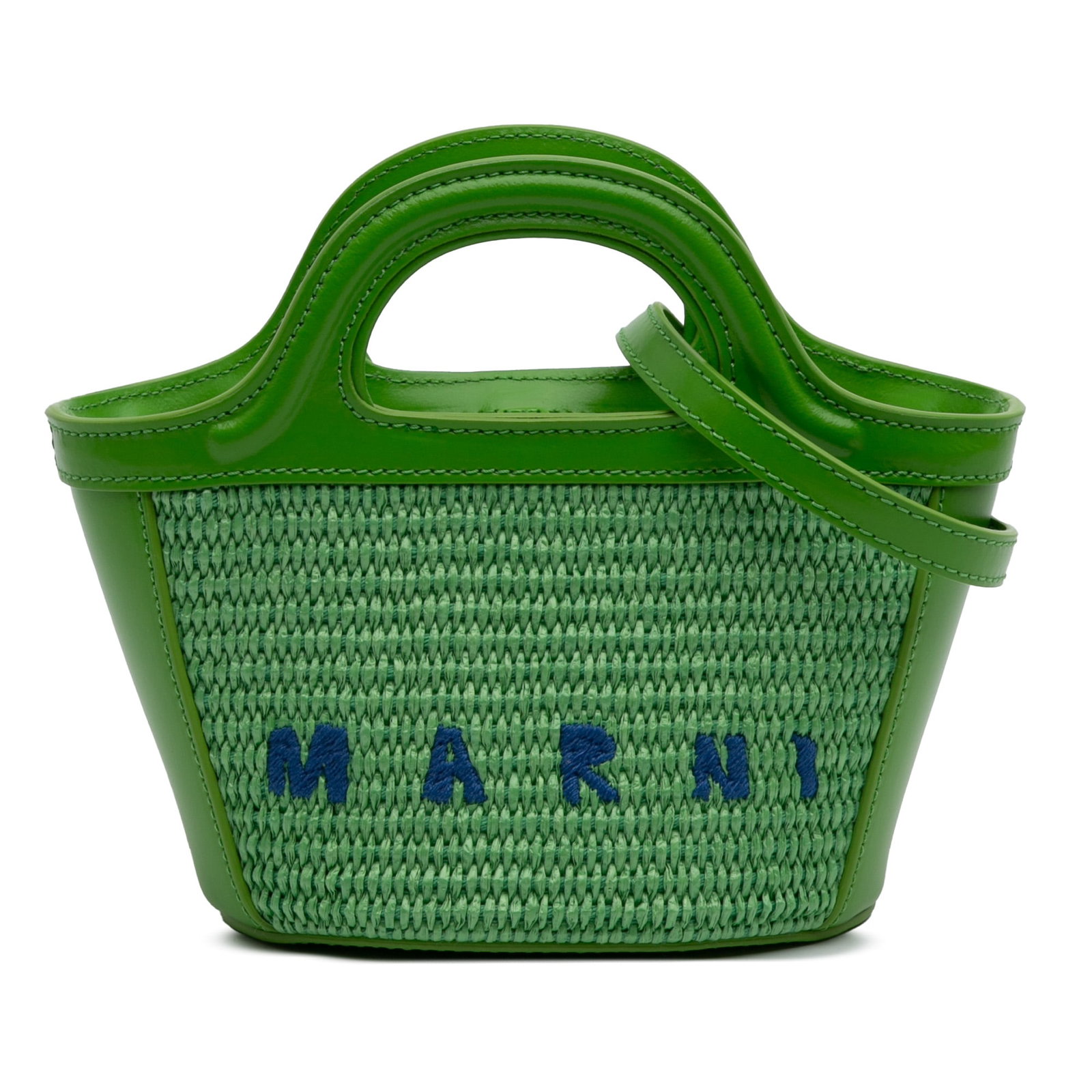 Marni Micro Leather Raffia Tropicalia Satchel Bag Green: Marni Micro Leather Raffia Tropicalia Satchel Bag Green Introducing the Marni Micro Leather and Raffia Cotton Emroidered Tropicalia Bag, a stylish satchel that combines sophistication with practicalit