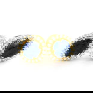 14k Yellow Gold 2.51ctw Sapphire Diamond Halo Stud Earrings: 14k Yellow Gold 2.51ctw Sapphire Diamond Halo Stud Earrings These stunning stud earrings feature a beautiful halo design, crafted from solid 14k yellow gold. Each earring showcases two natural, genuin