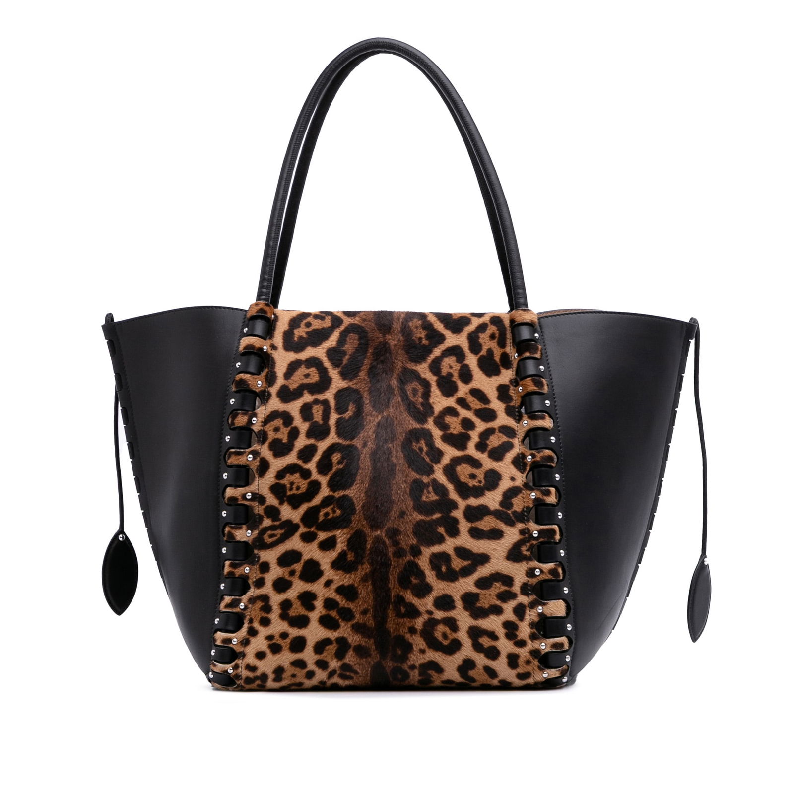 ALAIA Leopard Print Pony Hair Leather Le Hinge Tote Italy: ALAIA Leopard Print Pony Hair Leather Le Hinge Tote Italy Introducing the ALAIA Pony Hair and Leather Leopard Printed Le Hinge Tote, a stunning blend of style and functionality. This eye-catching tote
