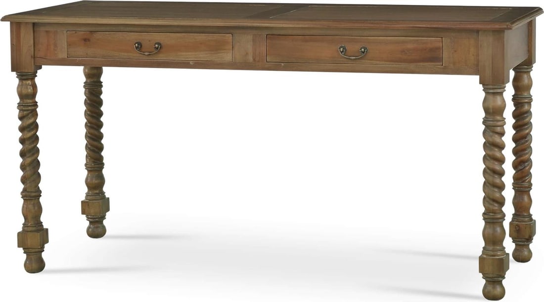 Bramble Barley Twist Leg Console Desk in Straw Wash Finish: Bramble Barley Twist Leg Console Desk in Straw Wash Finish This elegant console desk features a classic barley twist leg design, bringing a touch of vintage charm to any space. Crafted from sturdy mah