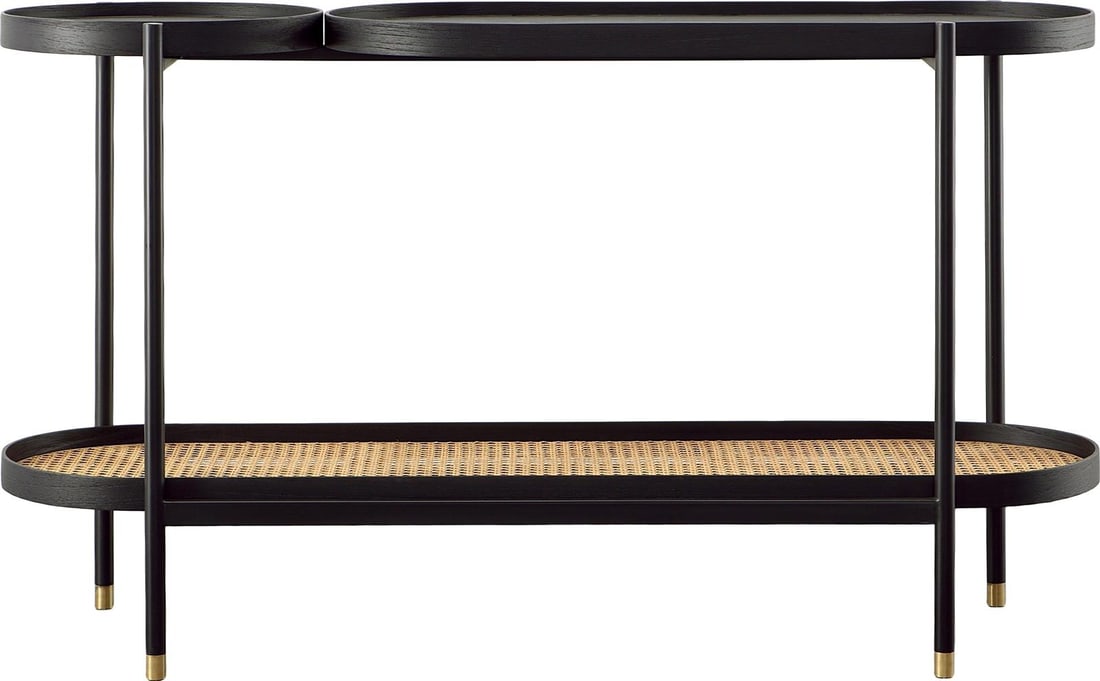 Petras Console Table Natural Wood Black Iron Frame 30.5H 53W 16.5D: Petras Console Table Natural Wood Black Iron Frame 30.5H 53W 16.5D Introducing the Elegant Petras Console, a stunning piece that combines natural beauty with industrial strength. Crafted from a blend