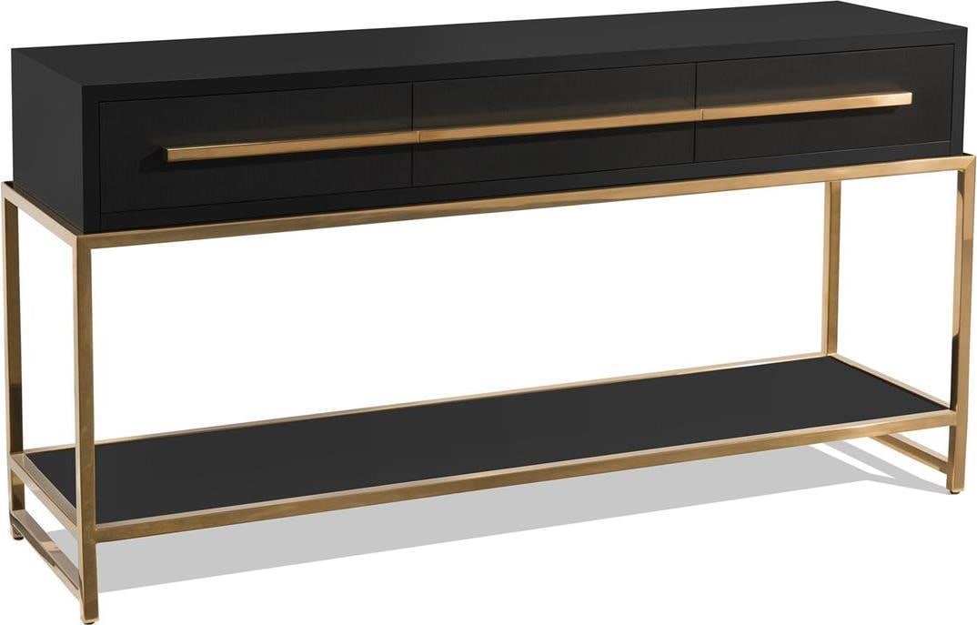 John-Richard Midnight Black Console Table Brass-Plated Stainless Steel: John-Richard Midnight Black Console Table Brass-Plated Stainless Steel Introduce a touch of sophistication to your home with this Elegant Black Console Table, perfect for any space. Crafted in a conte