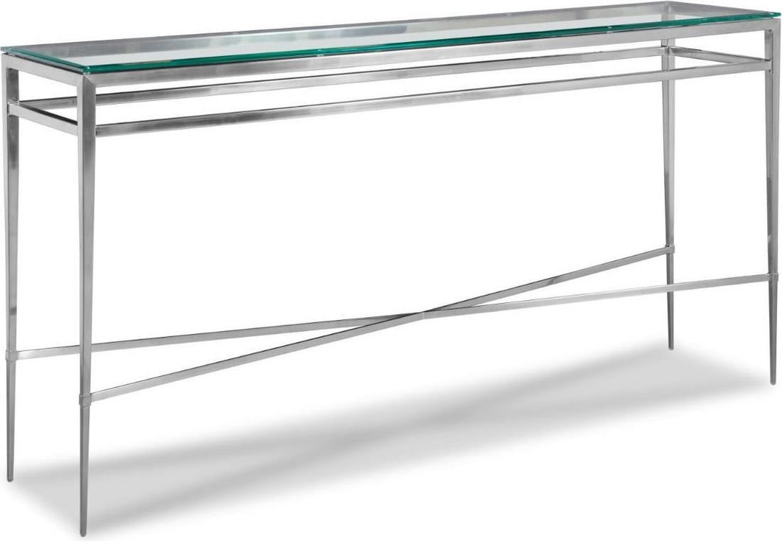 Woodbridge Chelsea Modern Rectangle Console Table Polished Nickel Metal: Woodbridge Chelsea Modern Rectangle Console Table Polished Nickel Metal Elevate your living space with the Modern Chelsea Metal Console Table, a stylish addition to any room. This console table featur