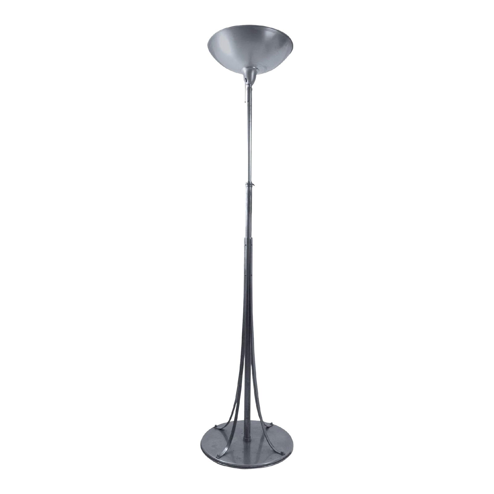 Unique Art Deco Torchiere Lamp by Hugo Gnam Steel Silver Finish: Unique Art Deco Torchiere Lamp by Hugo Gnam Steel Silver Finish This striking Art Deco torchiere floor lamp, designed by the renowned artist Hugo Gnam, reflects the elegance of the Machine Age. Origin