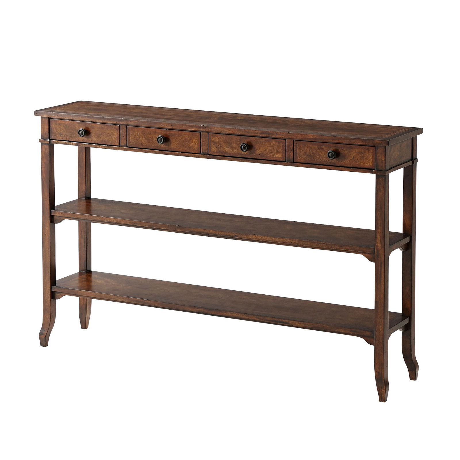 Theodore Alexander Brooksby Console Table Mahogany Four Drawer 34H 54W 12.5D: Theodore Alexander Brooksby Console Table Mahogany Four Drawer 34H 54W 12.5D Elevate your living space with the Brooksby Console Table, expertly crafted by Theodore Alexander. This elegant rectangular