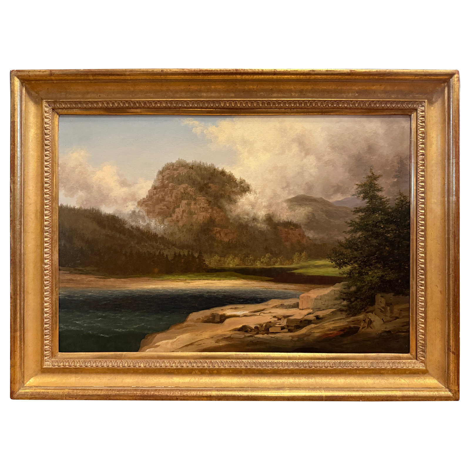 Xanthus Smith 1877 Oil Painting Peak of Otter Mount Desert Maine 19th Century Barbizon Style: Xanthus Smith 1877 Oil Painting Peak of Otter Mount Desert Maine 19th Century Barbizon Style This exquisite oil painting, titled "Peak of Otter - Mount Desert, Maine, 1877," is a remarkable work by Am