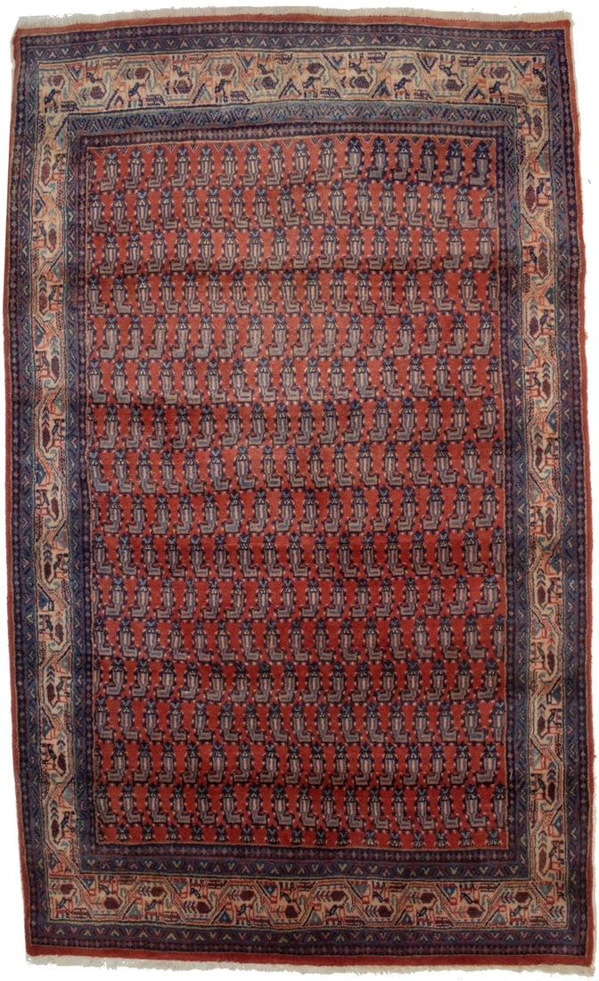 Handmade Tribal Vintage Floral Wool Rug 4'3 x 7'2 Eco-Friendly: Handmade Tribal Vintage Floral Wool Rug 4'3 x 7'2 Eco-Friendly Enhance your space with this exquisite handmade tribal oriental rug featuring an allover floral design. This vintage foyer carpet measure